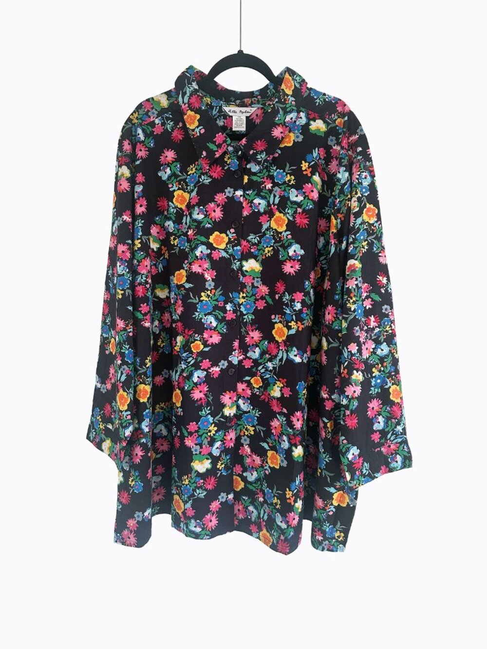 Ulla Popken Black Floral Cotton Shirt Dress Tunic Whimsigoth Plus Size 32 34 Art